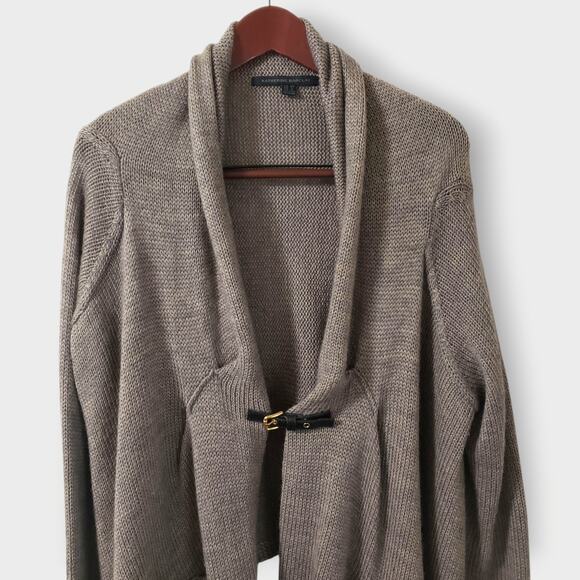 Katherine Barclay Wool Mohair Asymmetric Buckle Shawl Cardigan Brown Sz Large - Picture 2 of 14